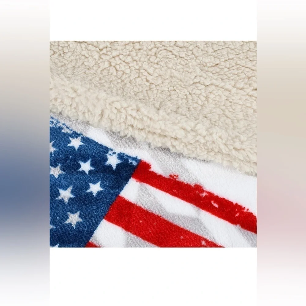 New Patriotic American Flag Blanket Sherpa Fleece Reversible Blanket 50X70 in